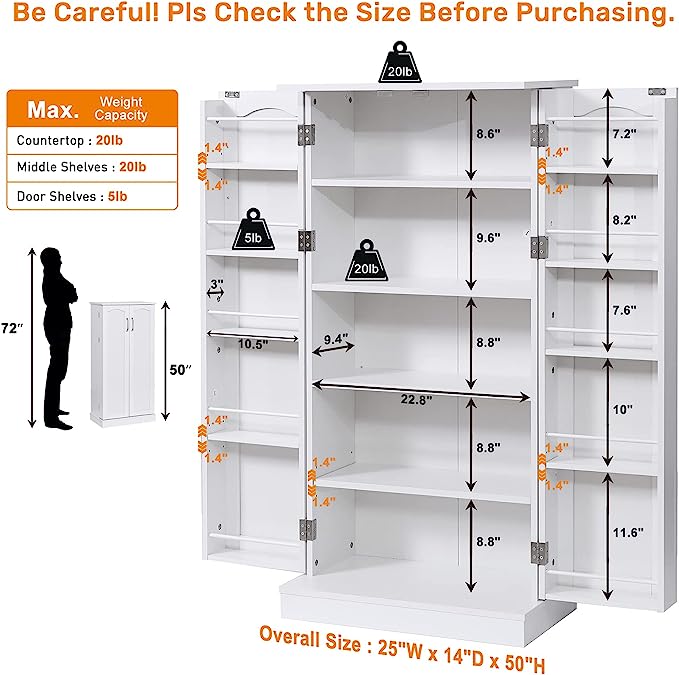 50'' LED Kitchen Pantry Storage Cabinets
