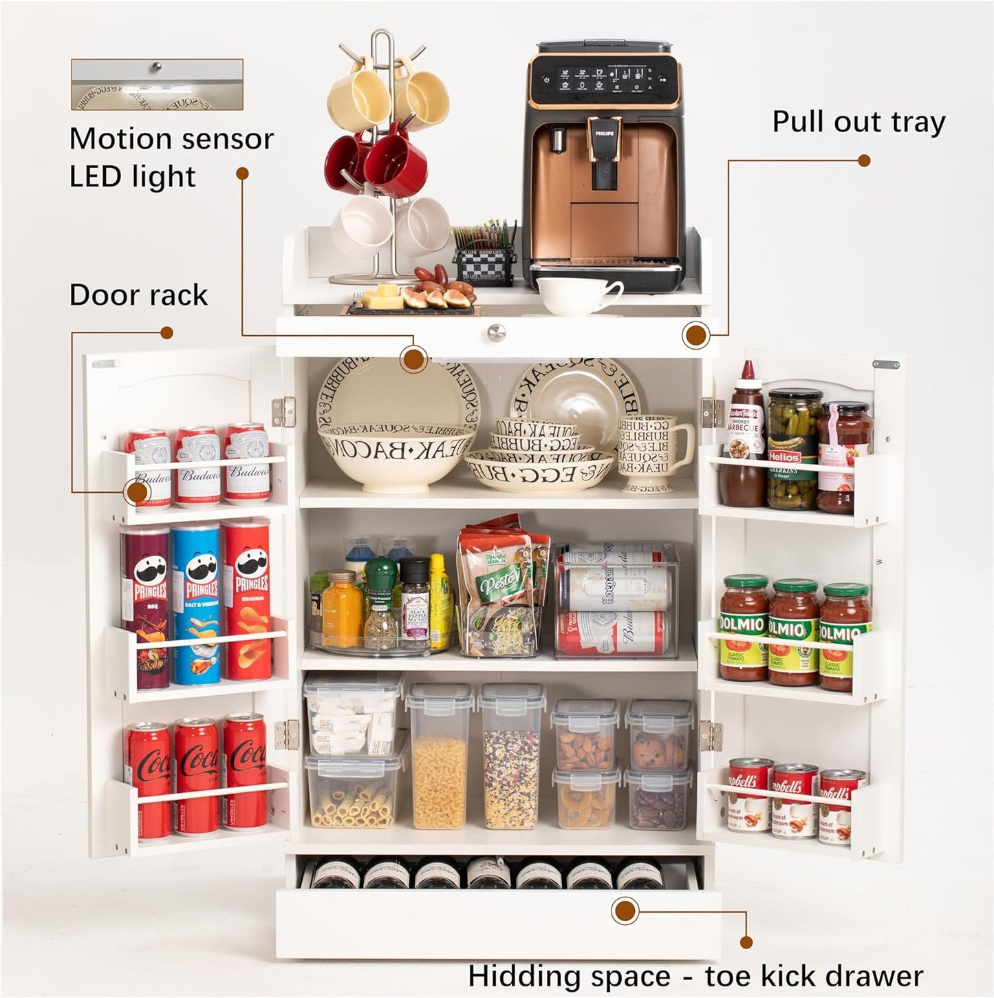 41" LED Kitchen Pantry Storage Cabinets