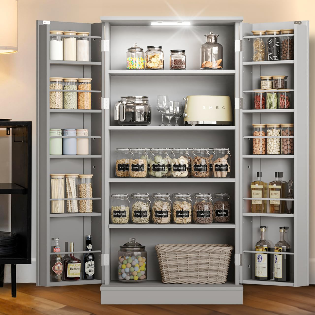 50 Inch Kitchen Pantry Storage Cabinets (Grey)
