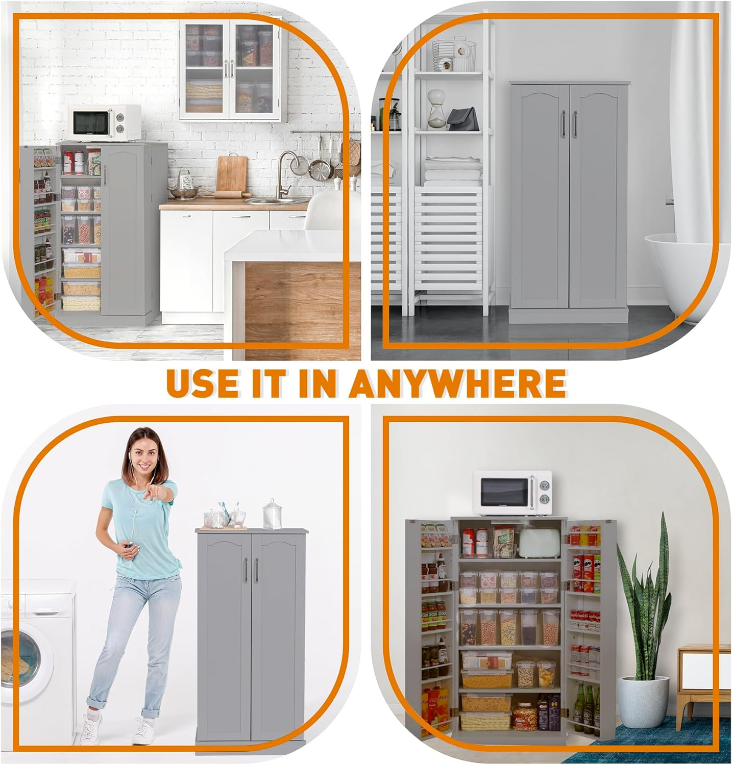 50 Inch Kitchen Pantry Storage Cabinets (Grey)